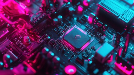 Obraz premium Vibrant Circuit Board with Clean Lines and Engaging Lighting