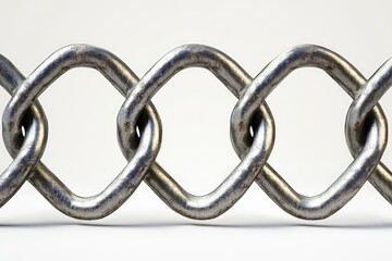 Fototapeta premium Interlocking metal chain links forming strong connection on white background