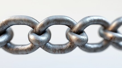 Obraz premium Close-up of interlocking metal chain links forming a strong connection on white background