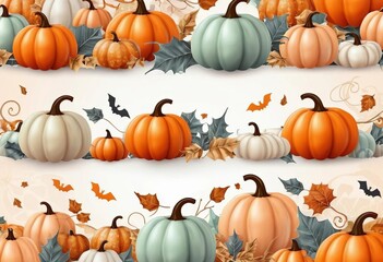 A banner with pumpkin illustrations in pastel colors, perfect for Halloween or fall decorations.