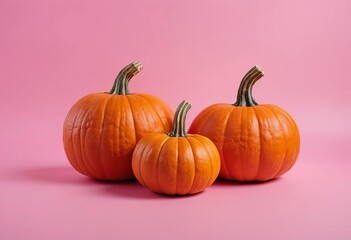 Obraz premium A group of pumpkins arranged on a pink background