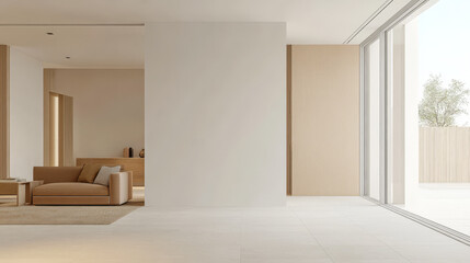 Fototapeta premium Modern interior design of a minimalist living space with natural light