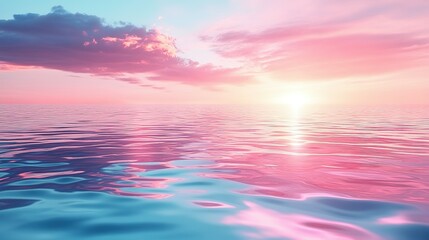 Obraz premium Pink Sunset Sky Reflected On Calm Ocean Water