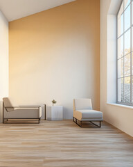 Fototapeta premium Stylish interior design with minimalist furniture in a sunlit room