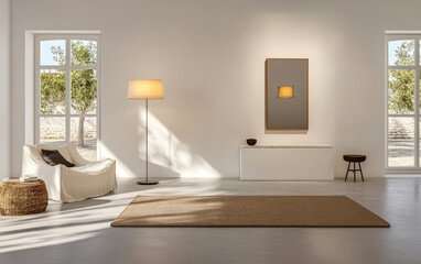 Minimalist interior design featuring natural light and soft textures in a serene living space