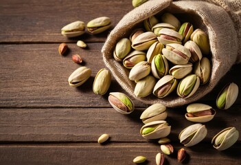 A close-up of a pile of pistachio nuts on a wooden board, with some shells scattered around