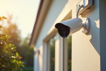 Security Camera Mounted on Exterior Wall with Natural Light