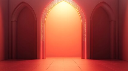Red Room With Ornate Arches And Warm Lighting