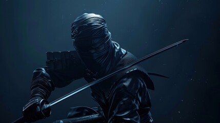 Naklejka premium Stealth ninja in the dark with shinobi, AI generated image