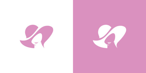 Beauty Woman with Hat Fashion Logo Design