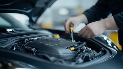 Obraz premium A mechanic is working on a car engine