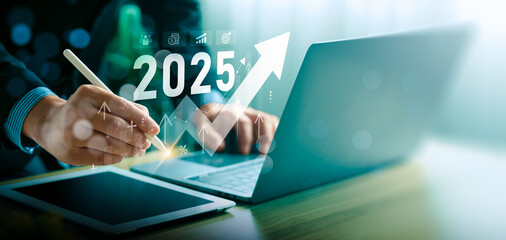 Business and Financial Planning for 2025 Featuring Growth Charts, Rising Graphs, and Technology...