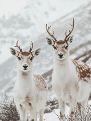 Contrast of desert animals in the arctic captivating photo of reindeer arctic wildlife snowy landscape close-up