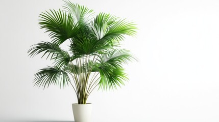 Obraz premium Green Palm Tree in White Pot against a White Background