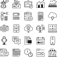 Set of 30 outline icons related to BUSINESS AUTOMATION. Linear icon collection. Editable stroke. Vector illustration
