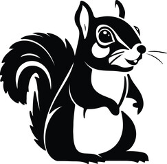 A black-and-white vector illustration of a bird perched on a textured tree branch, a rat below with sleek fur, and intricate details, all set against a clean, transparent background.