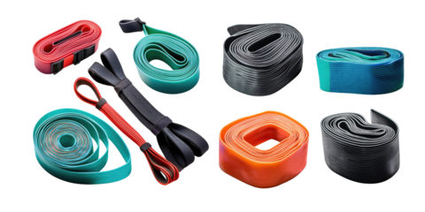 Colorful Resistance Bands on Transparent Background
