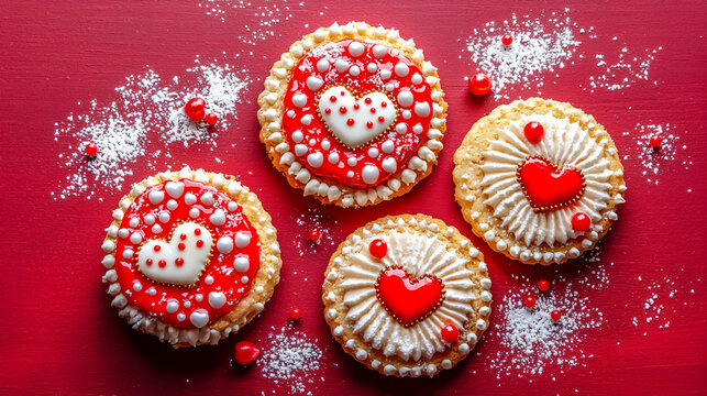  assorted valentine's day pastries with heart decorations