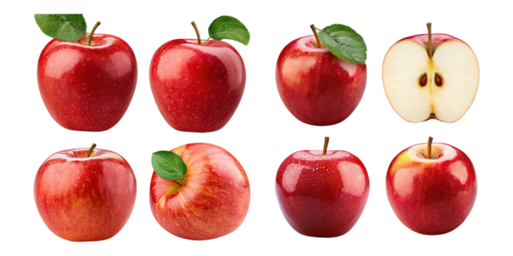 Fresh Red Apples on Transparent Background