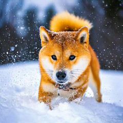Obraz premium 雪の中で遊ぶ犬