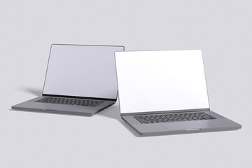 Laptop white blank screen with grey background color