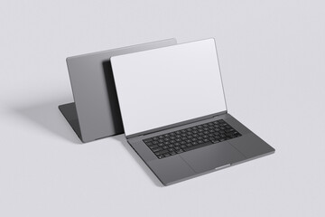 Laptop white blank screen with grey background color