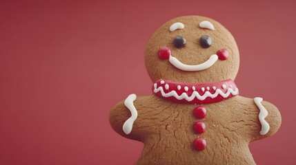 Decorated Gingerbread Man Cookie On Red Background