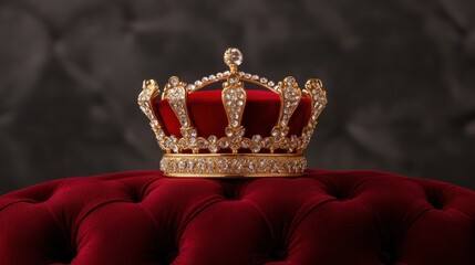 Majestic Centerpiece of Crown Jewels on Luxurious Velvet Cushion   Vibrant and Exquisite Royal Ornamental