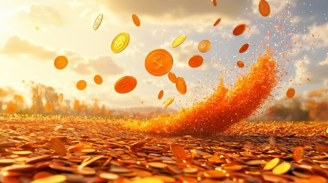 Golden Coins Cascading Autumn Abundance Wealth Fortune