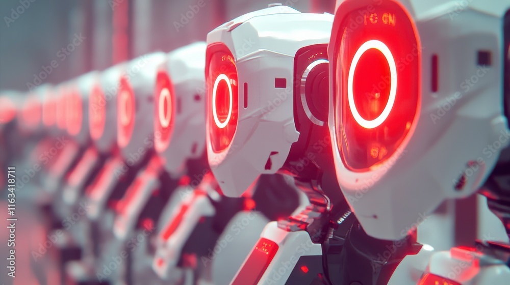 Poster robots on factory floor optimizing industrial tasks
