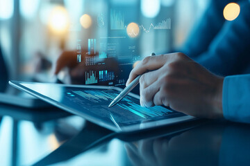 A person is using a tablet to draw on a screen with a pen. Generative Ai.