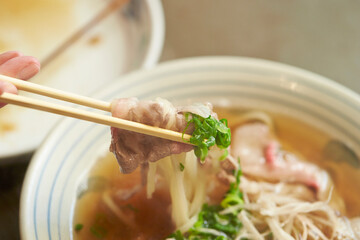 Boiled udon noodles in a bowl	