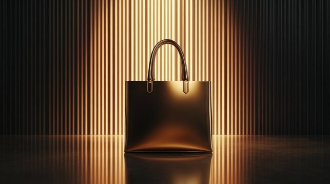 Golden Tote Bag Against Striped Background