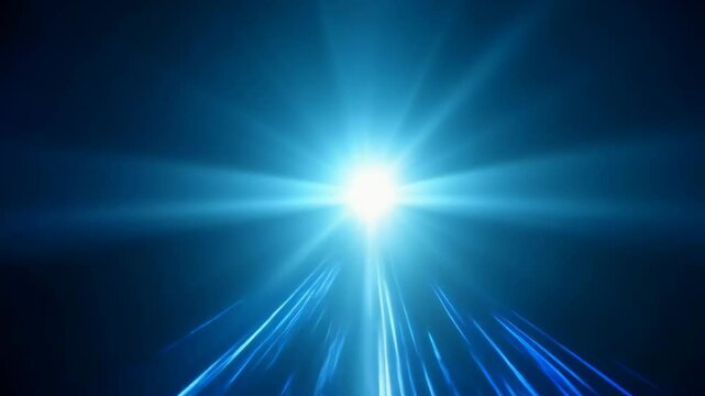 Bright abstract blue light burst. Magic energy concept. Animation footage for design or intro with copy space.