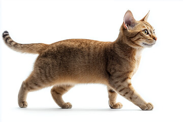 A cat is walking on a white background. Generative Ai.