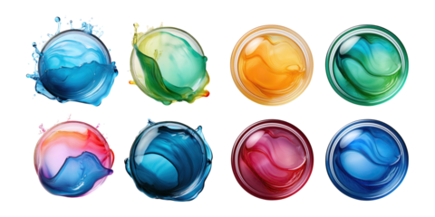 Colorful Transparent Liquid Spheres on Dark Background