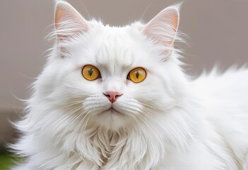 Obraz premium A close-up of a white cat with yellow eyes and a playful expression