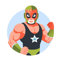  A flat illustration of mexican wrestler character 