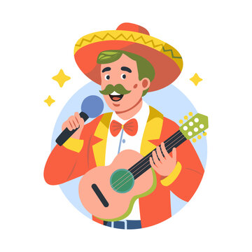 Corrido singer holding guitar illustration in flat style 