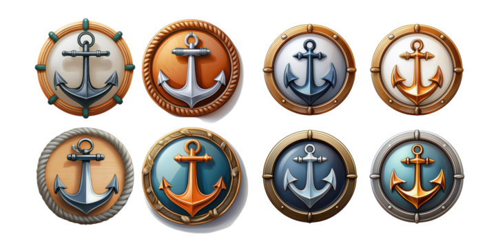 Colorful Anchor Icons on a Transparent Background