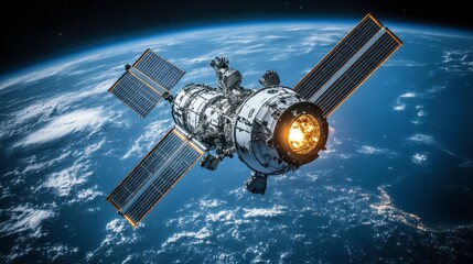 Fototapeta premium Bright Flame from Space Station Window Perspective
