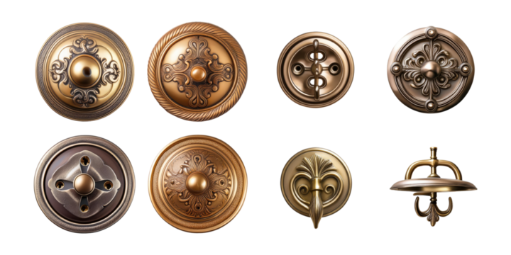 Decorative Metal Buttons Collection with Transparent Background