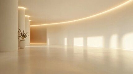 Serene Minimalist Interior: Sunlit Modern Hallway
