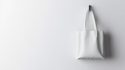 A White Tote Bag Hangs On A Wall Hook