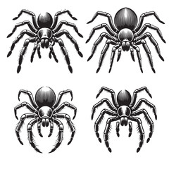 4 SET OF Intricate Silhouettes of Brown Spider Showcasing Elegance and Precision in Black and White