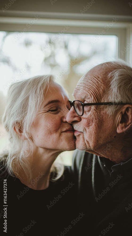 Wall mural A tender moment shared between two elderly people. AI.