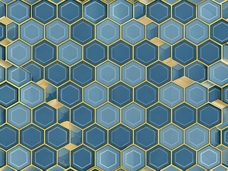 Abstract Geometric Pattern with Blue and Gold Hexagons.