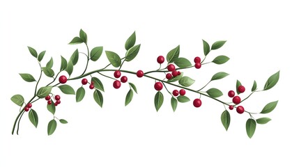 Red Berries and Green Leaves on a Branch