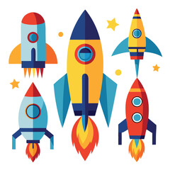 Cartoon Rocket Clipart in Vibrant Vector Illustration Style set