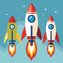 Cartoon Rocket Clipart in Vibrant Vector Illustration Style set